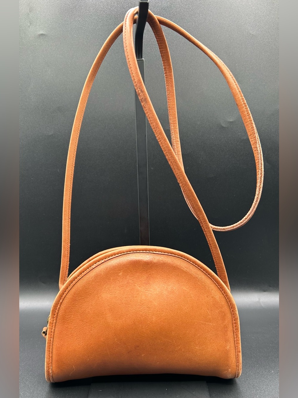 VINTAGE COACH Kimball Zip Crossbody Bag Half- Moon Leather - Tan color.